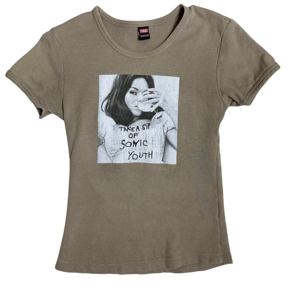 Vintage 90s Sonic Youth Band Shirt Womens Fitted SMALL Take a Sip Indie Rock